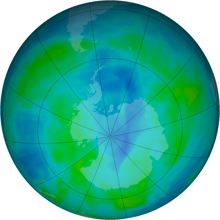 Antarctic ozone map for 07 March 2015